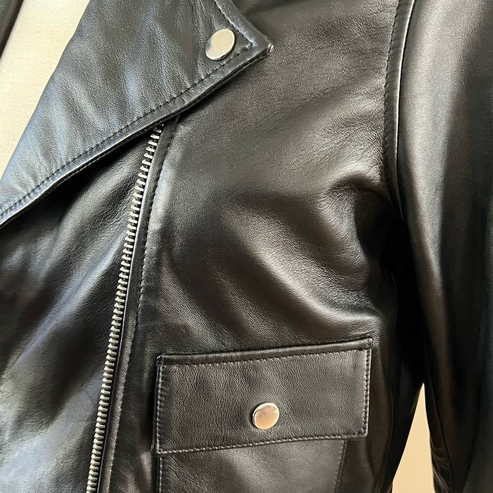 New PAIGE Demetra Leather Moto Jacket Black Size Small genuine leather - Picture 7 of 14